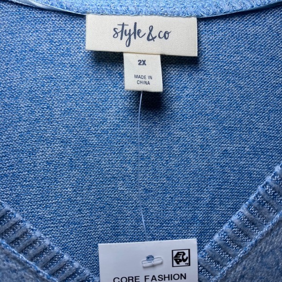 Style & Co Relaxed Blue Tie-Front Sweater, V-Neck Knit Top 2X NWT - Picture 5 of 13